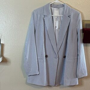 H&M Navy and White Pinstripe Blazer